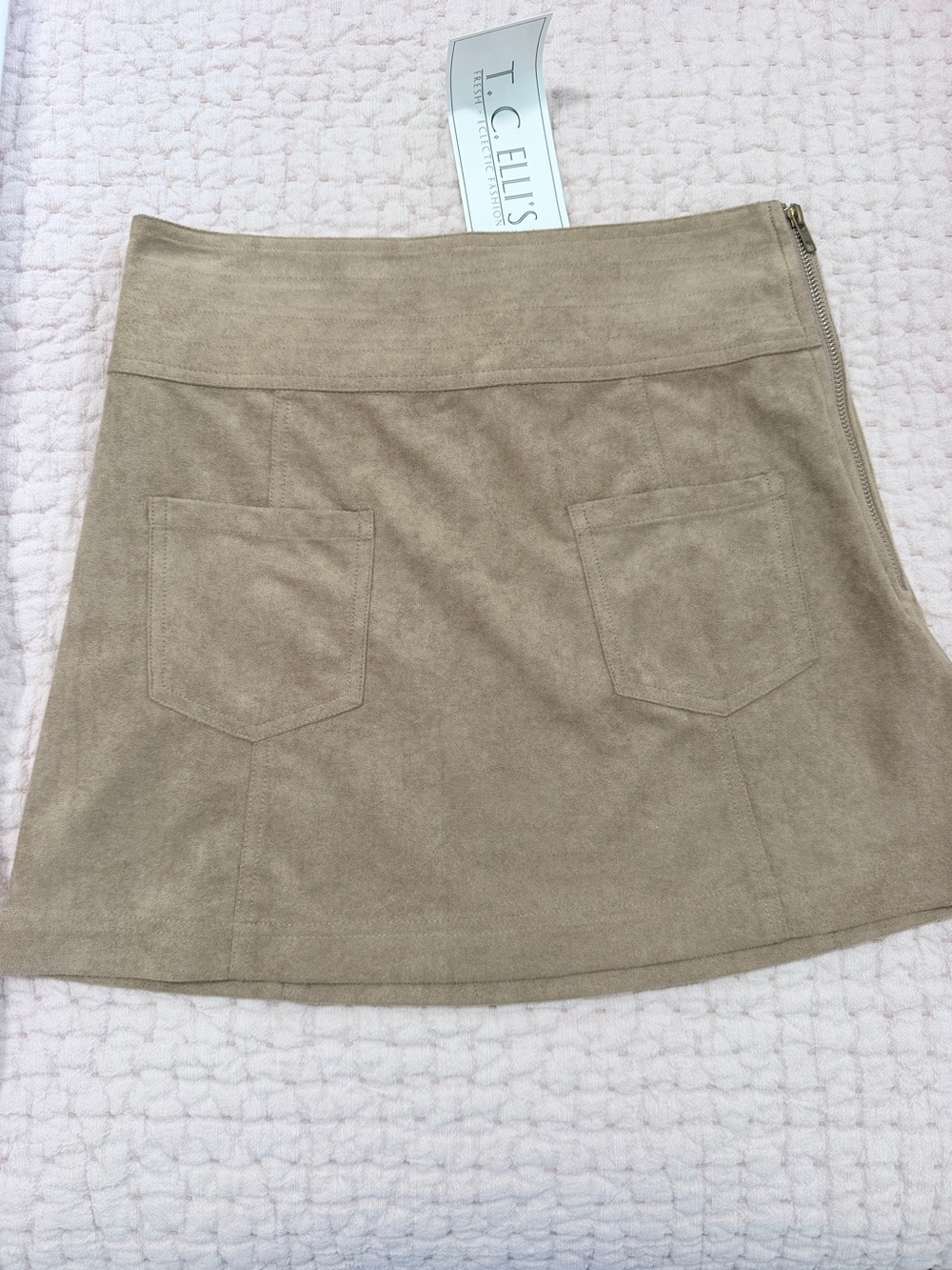 Suede-Look Tan Mini Skirt